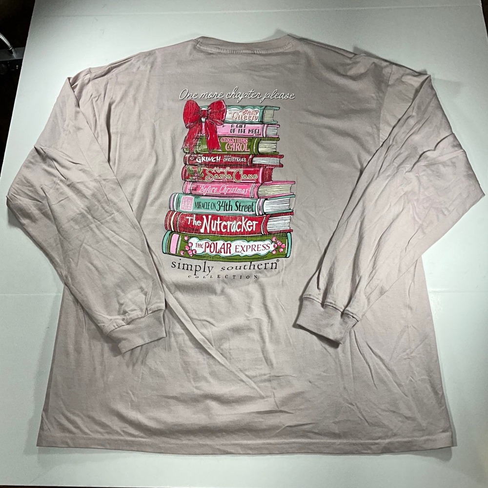 Simply Southern Christmas Book Stack Long Sleeve Tee Driftwood XL